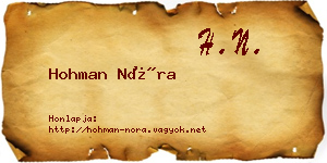 Hohman Nóra névjegykártya
